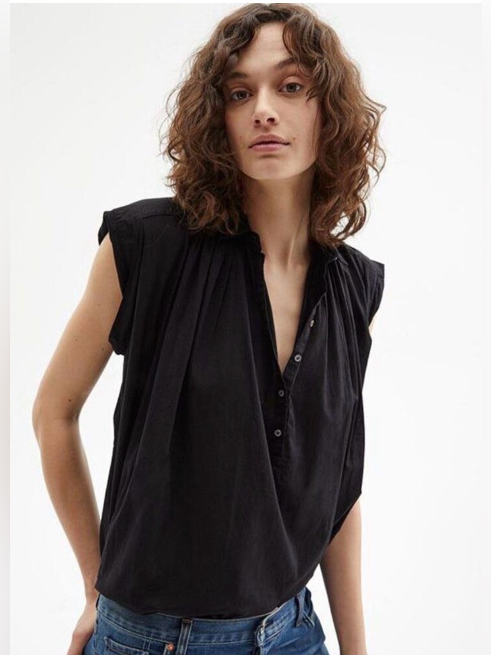 Nili Lotan Normandy Shirt Tunic Top Cotton Black Collared Oversized Small